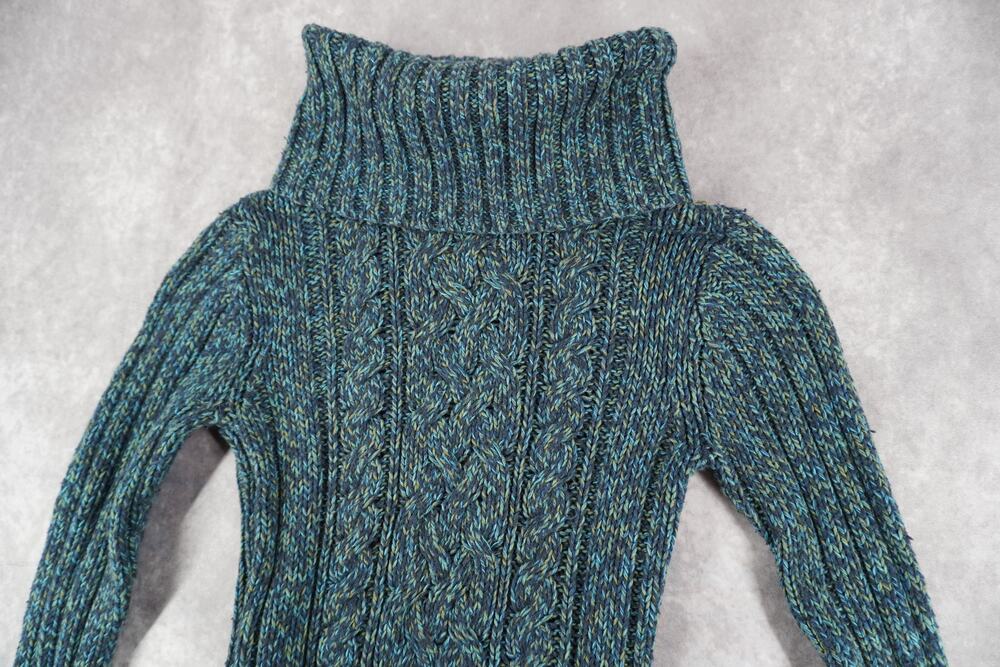 Old Navy Y2K Cable Knit Turtleneck Sweater XS Blue Green Wool Angora